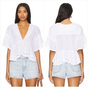 Free People White Button-Down Top